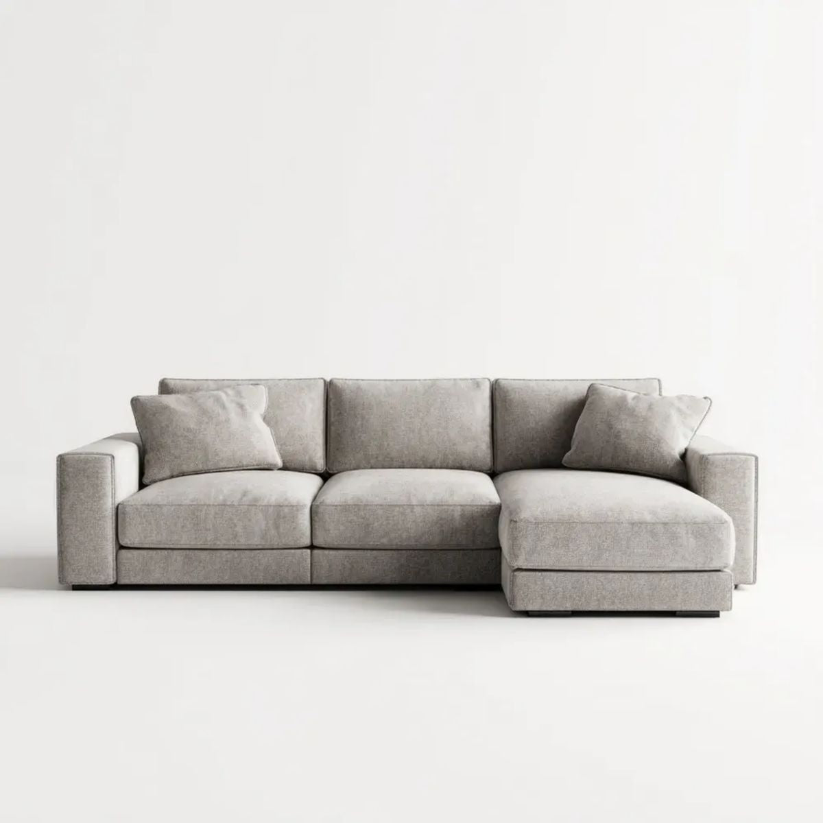 Prawostronna sofa narożna w kształcie L z tapicerką poliestrową, jasnoszara, 280 × 165 × 85 cm