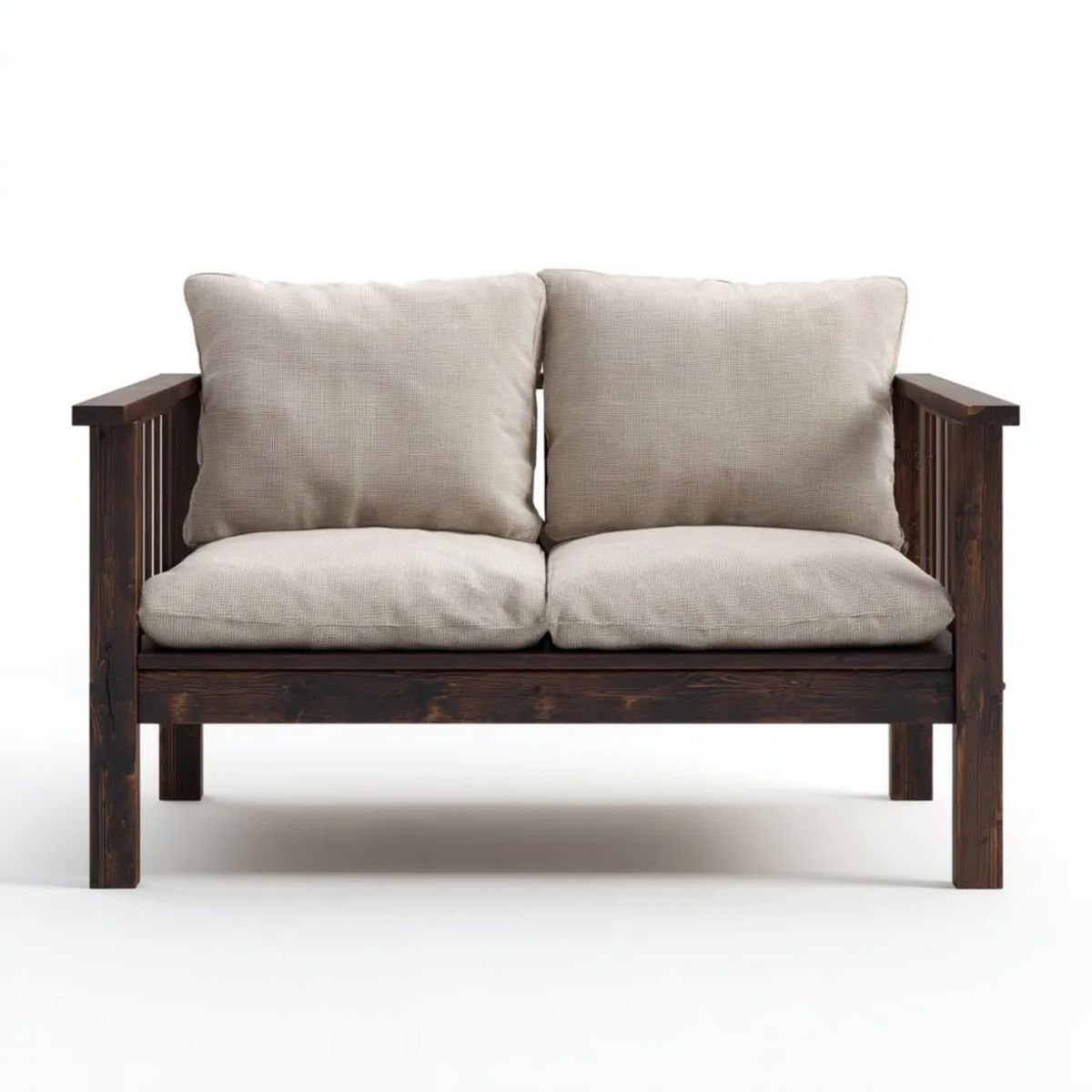 Dwuosobowa sofa beżowa z litego drewna sosnowego 128 × 75 × 78 cm