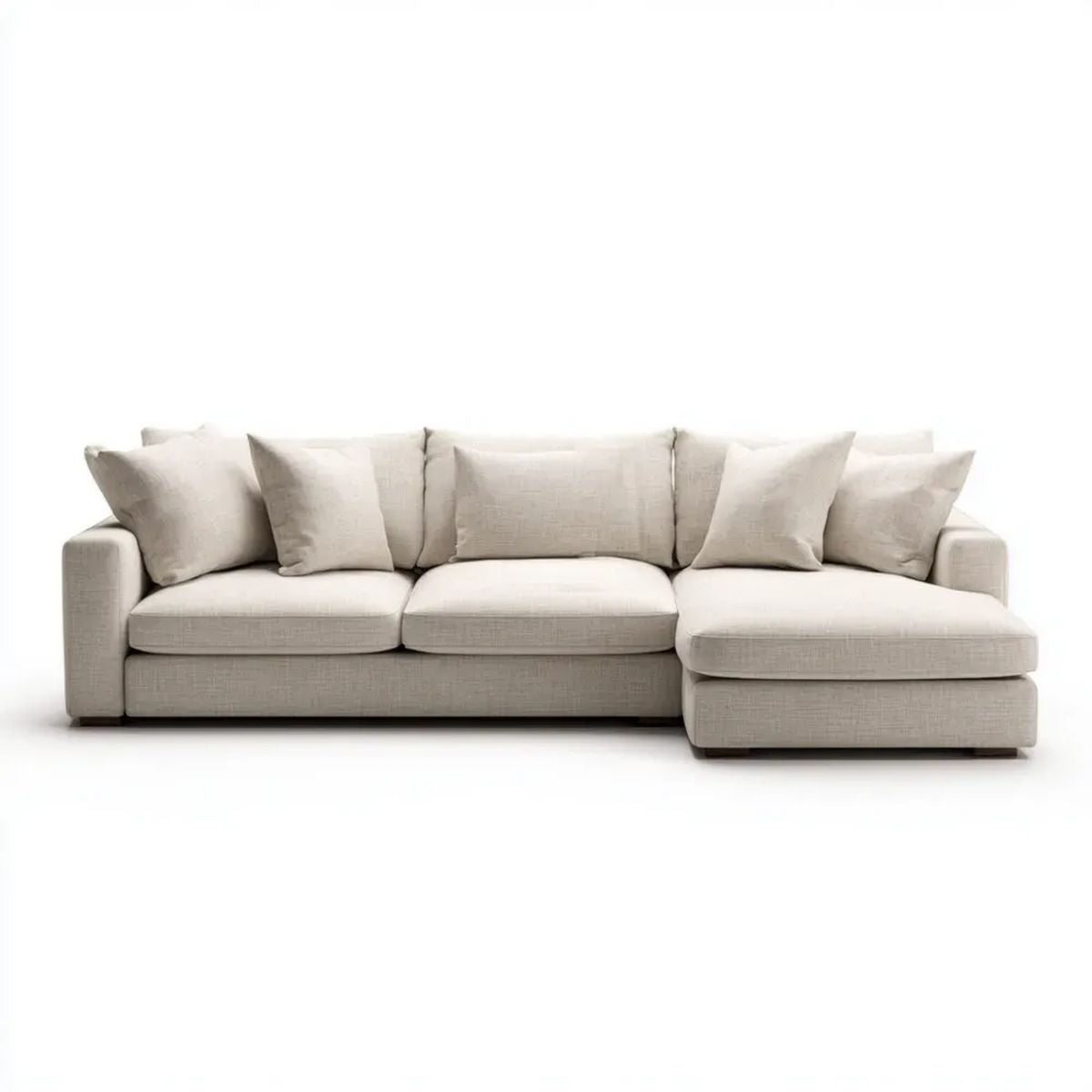 Beżowa sofa narożna poliestrowa z prawostronnym szezlongiem 280 × 165 × 85 cm