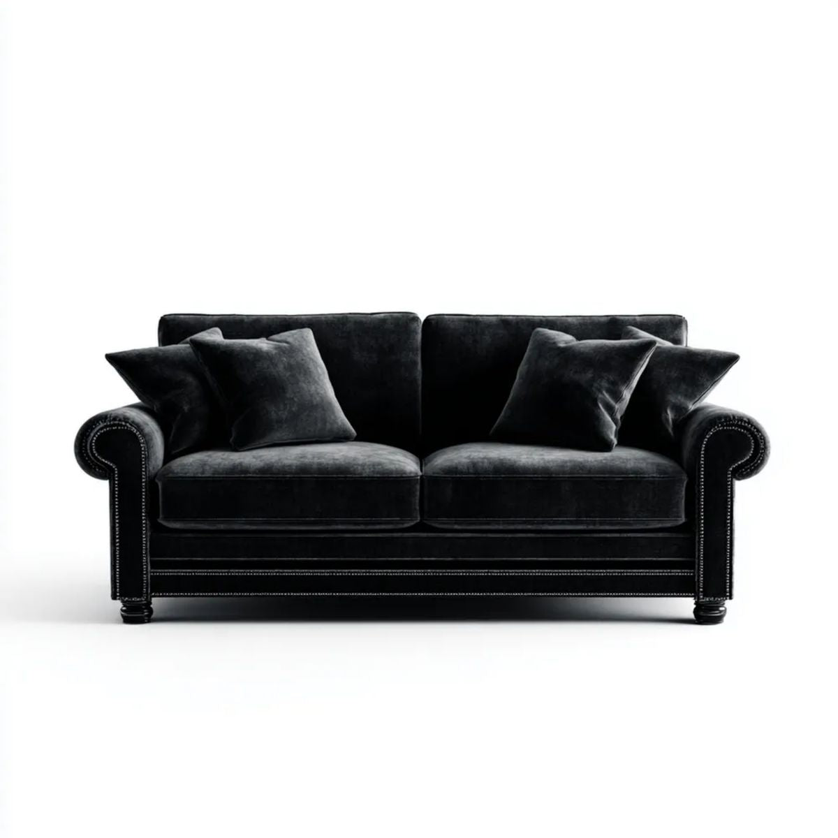 Czarna dwuosobowa sofa aksamitna 180 x 90 x 85 cm