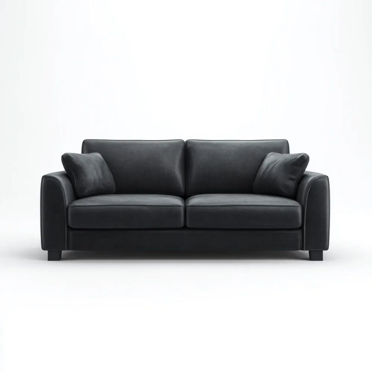 Czarna sofa dwuosobowa z tapicerką PU i 2 poduszkami, 180 x 85 x 85 cm