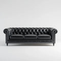 Czarna sofa trzyosobowa ze skóry syntetycznej PU, pikowana, 210 × 90 × 75 cm