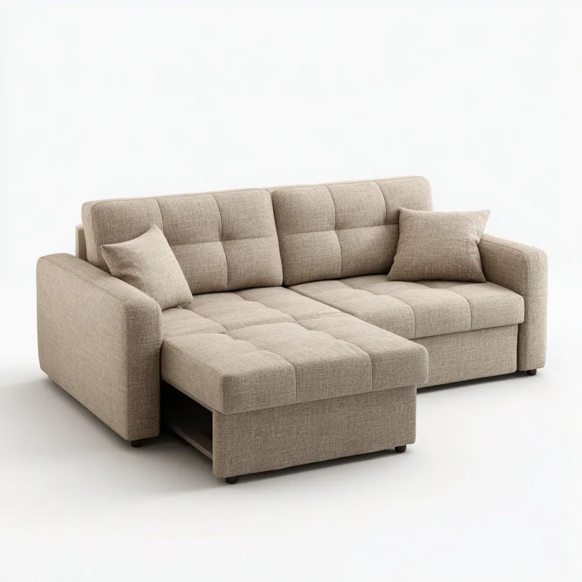 Beżowa trzyosobowa sofa rozkładana z tapicerką poliestrową, 230 x 95 x 88 cm, z funkcją spania