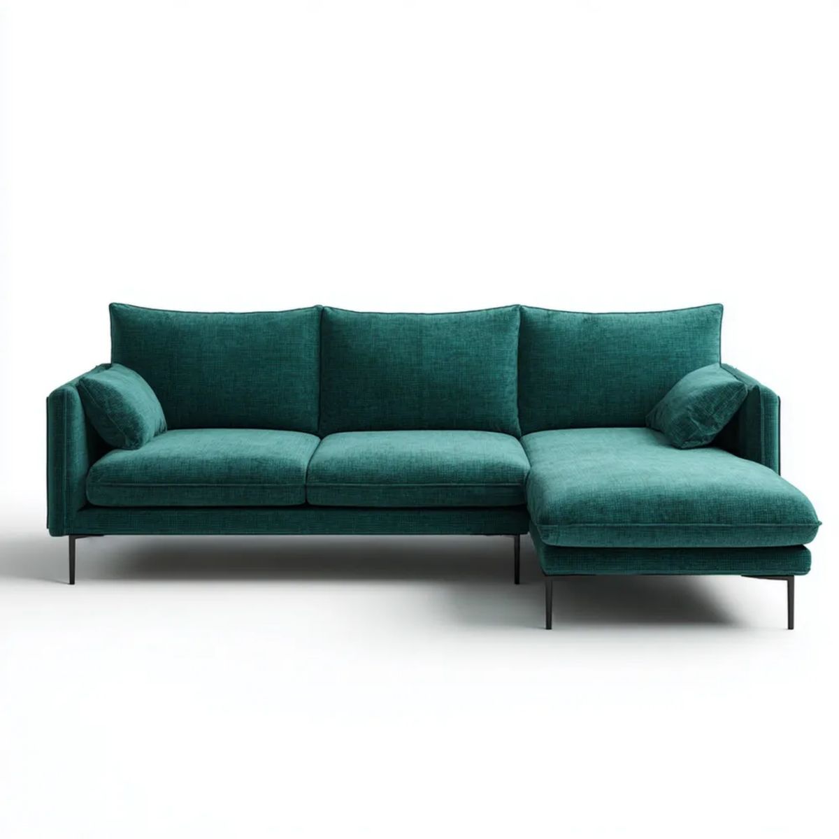 Ciemnozielona sofa narożna z prawostronnym szezlongiem i tapicerką poliestrową, 250 x 160 x 85 cm