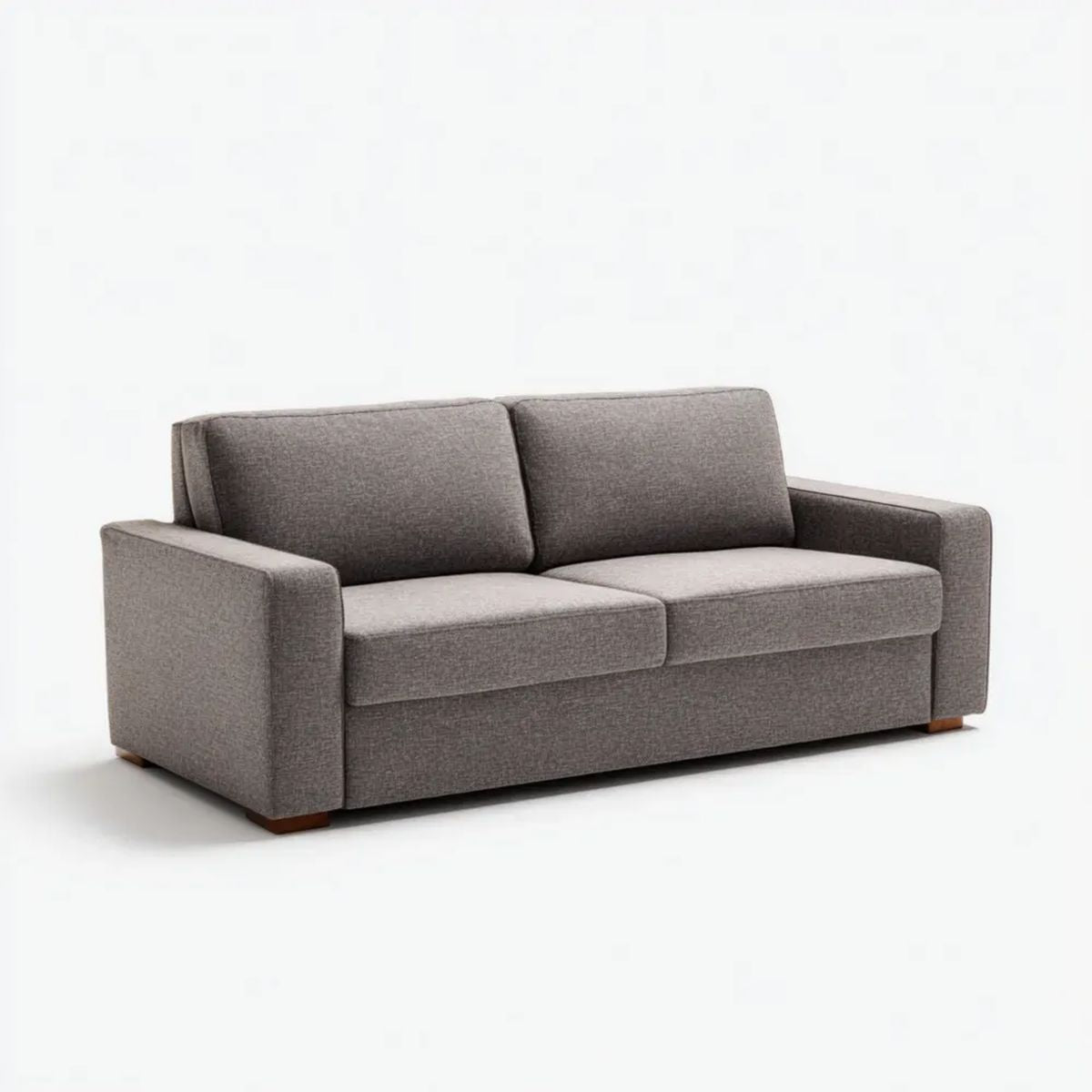 Dwuosobowa sofa tapicerowana szara z brązowymi nóżkami, 160 x 90 x 85 cm
