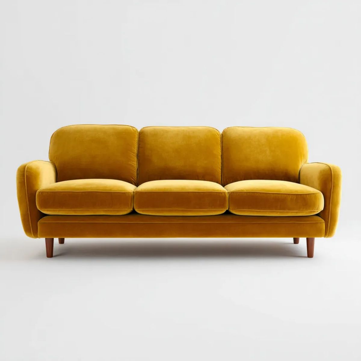 Trzyosobowa sofa aksamitna musztardowa z drewnianymi nogami, 210 x 88 x 86 cm