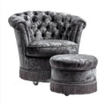 Aksamitny fotel wypoczynkowy Chesterfield z podnóżkiem, ciemnoszary, 100 × 90 × 80 cm