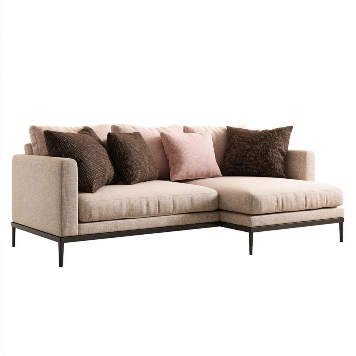 Beżowa sofa narożna z tkaniny w kształcie L, prawostronna, 230 × 160 cm