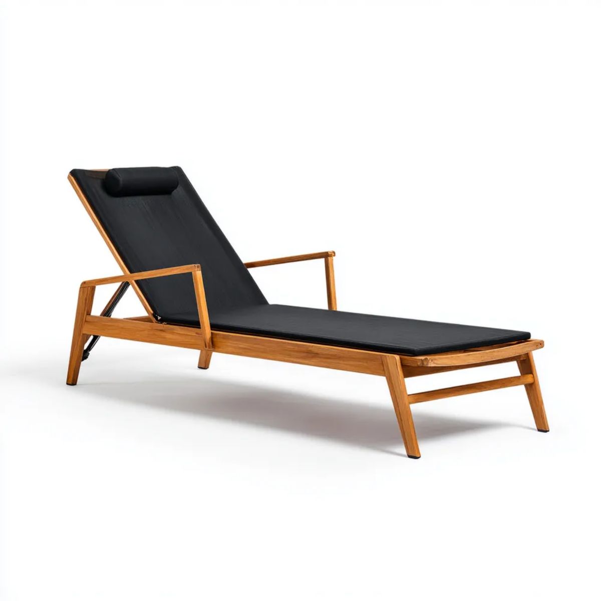 Regulowany leżak ogrodowy z litego drewna czarny/naturalny brąz 200 x 70 x 35 cm