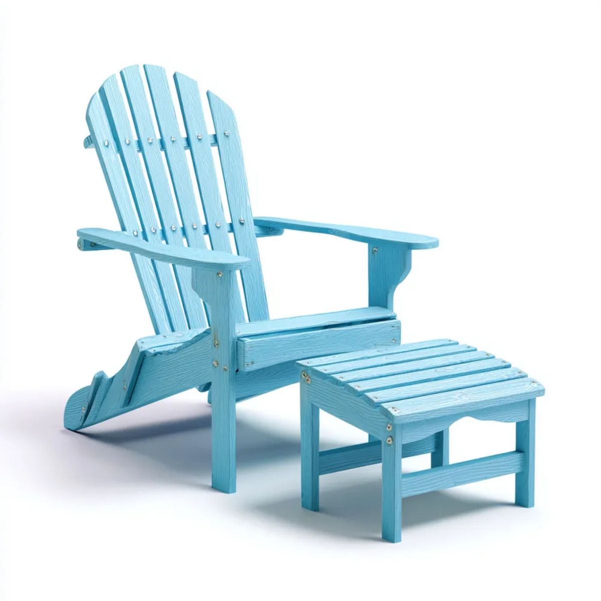 Drewniany fotel ogrodowy Adirondack z podnóżkiem, turkusowy, 78 × 88 × 98 cm