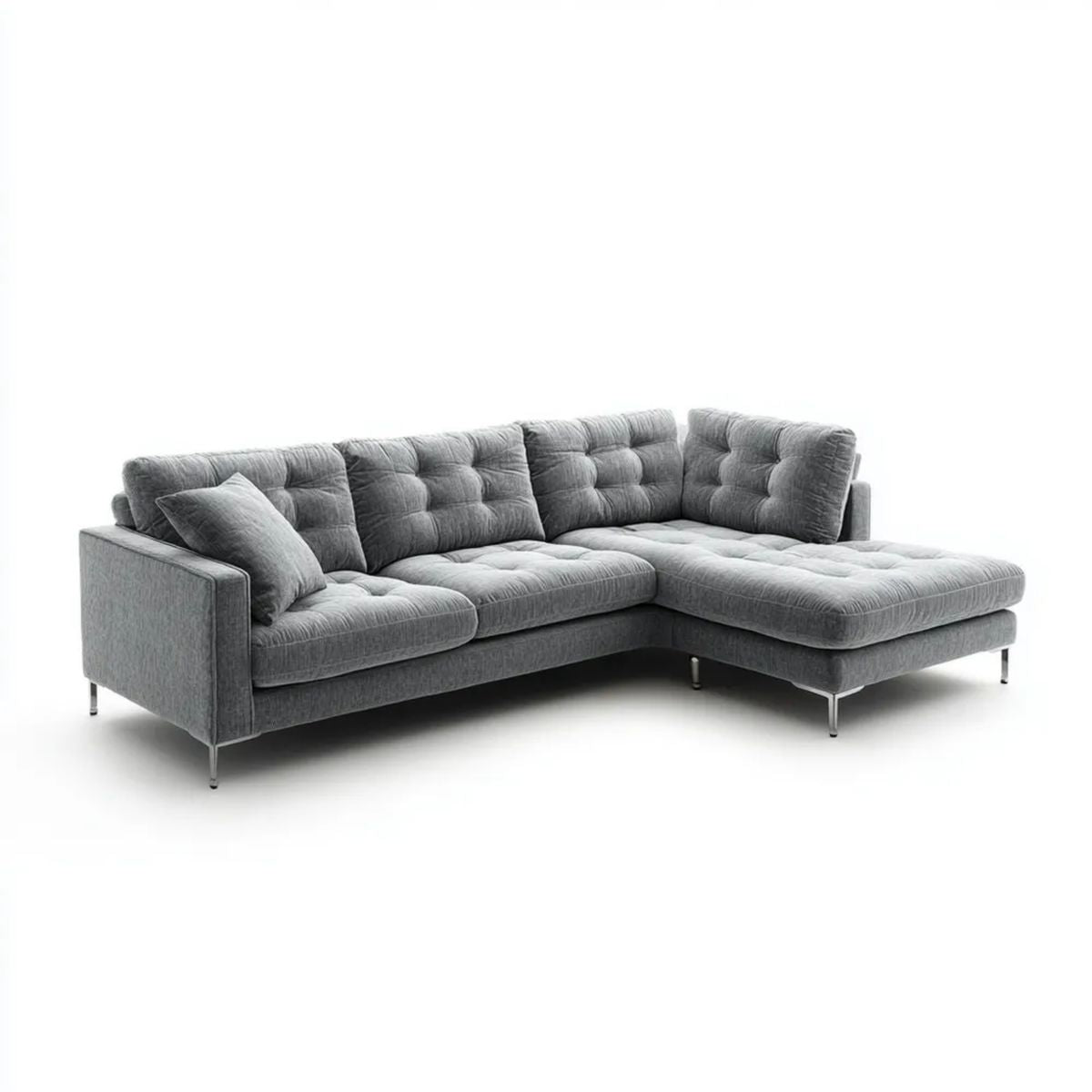 Grafitowa sofa narożna z prawym szezlongiem, tapicerka poliestrowa, 280 × 170 × 85 cm