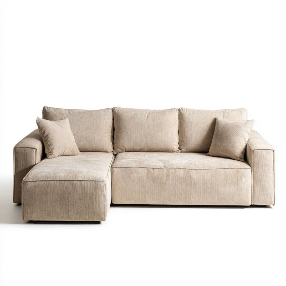 Beżowa sofa narożna 3-osobowa z lewostronnym szezlongiem z poliestru 250 x 160 x 85 cm