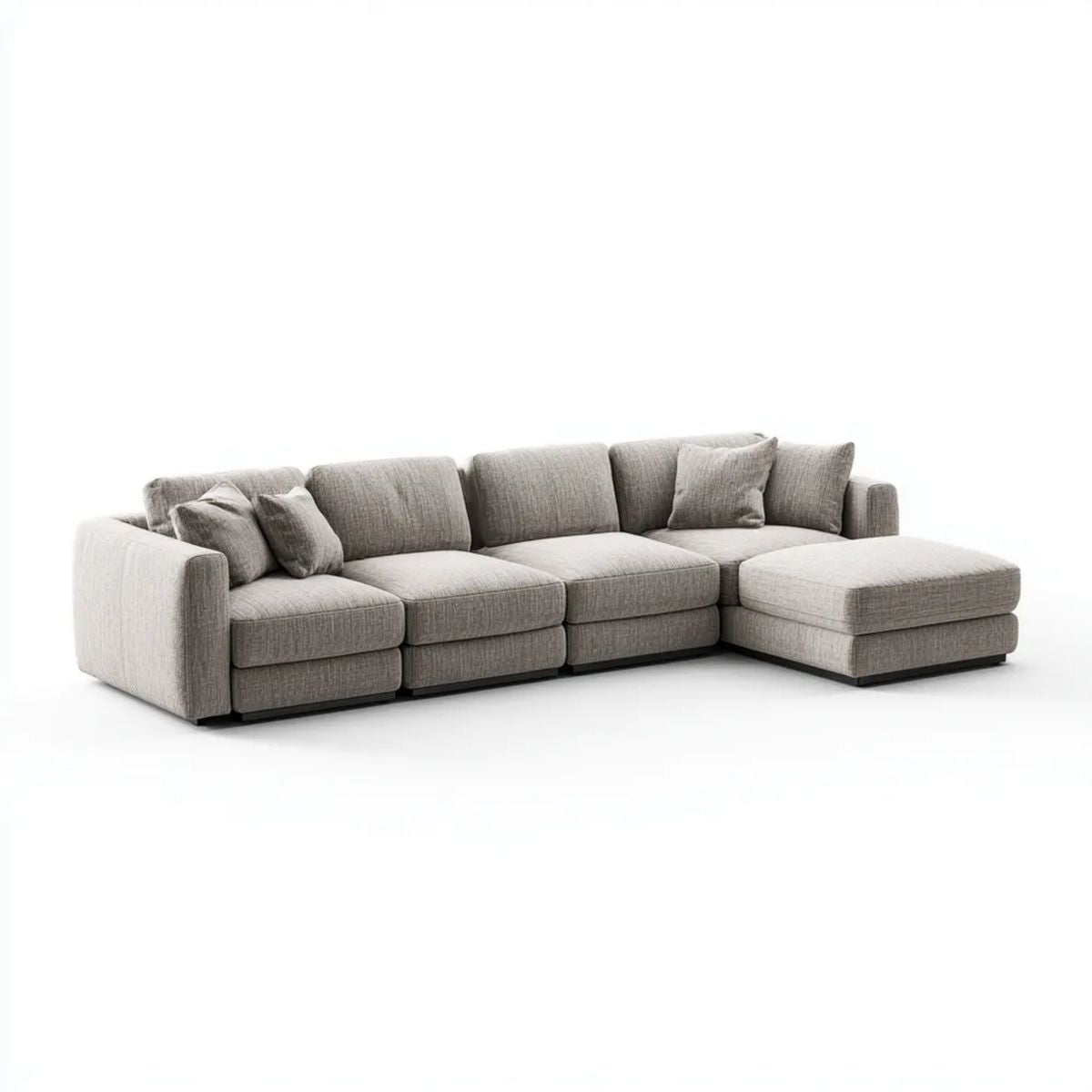 Prawostronna sofa narożna modułowa z szezlongiem, tkaninowa, szara, 300 x 170 x 85 cm