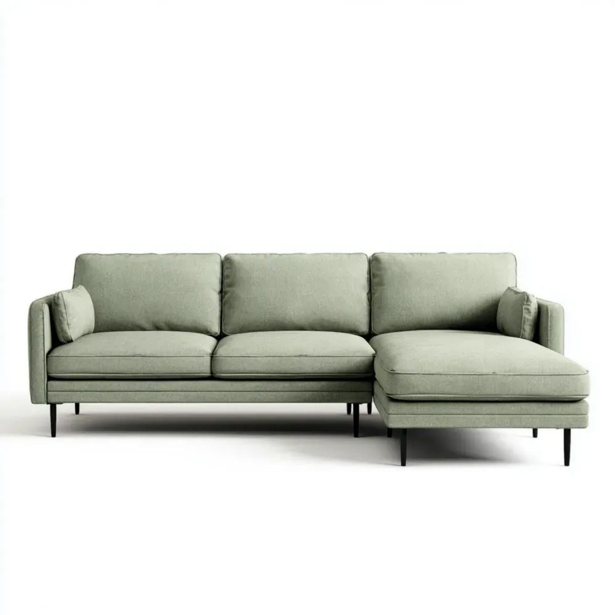 Zielona sofa narożna w kształcie L z prawostronnym szezlongiem, tapicerowana poliestrem, 270 × 160 × 85 cm