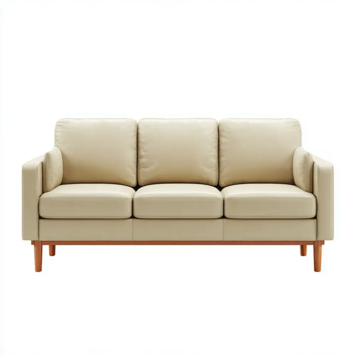 Trzyosobowa sofa z tapicerką PU, kremowo-brązowa, 200 × 85 × 85 cm
