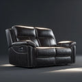 2-osobowa sofa relaksacyjna elektrycznie rozkładana z ekoskóry, czarna, 170 x 95 x 102 cm