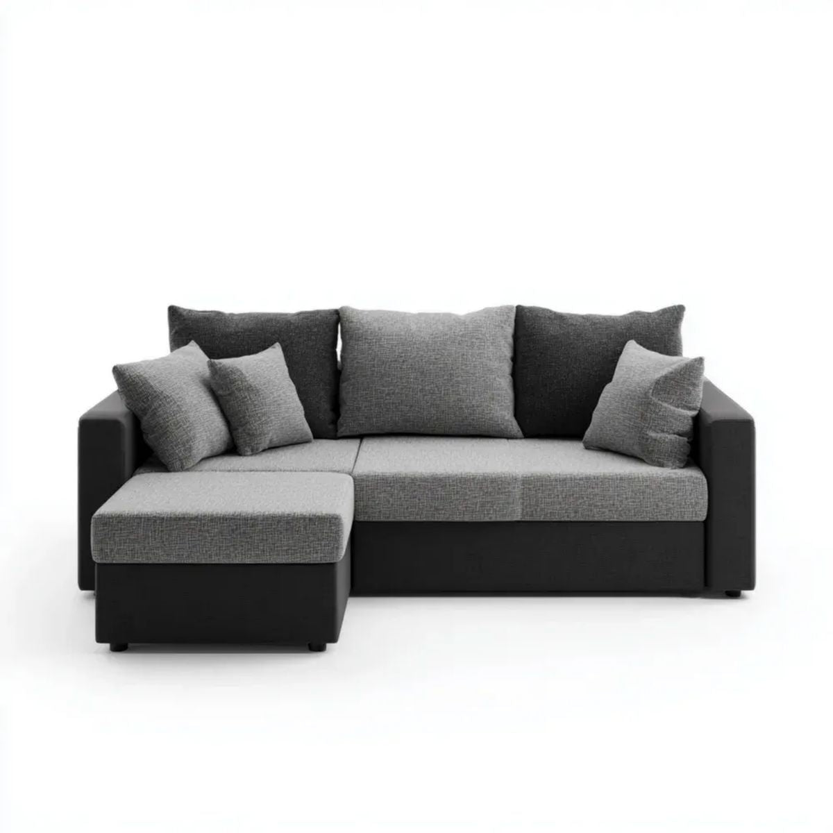 Sofa narożna w kształcie L z lewym szezlongiem, szaro-czarna, tapicerka poliestrowa i PU, 230 x 145 x 88 cm
