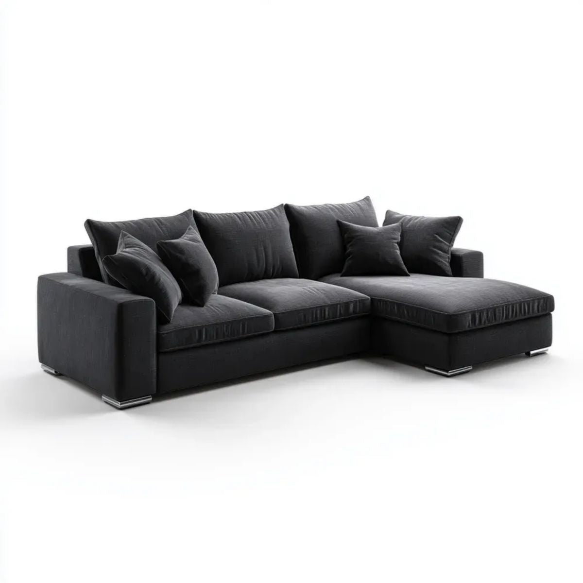 Czarna sofa narożna z poliestru w kształcie L, prawostronna, 270 x 170 x 85 cm