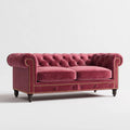 Trzyosobowa sofa Chesterfield z aksamitu, bordowa ze złotymi detalami, 210 x 90 x 75 cm