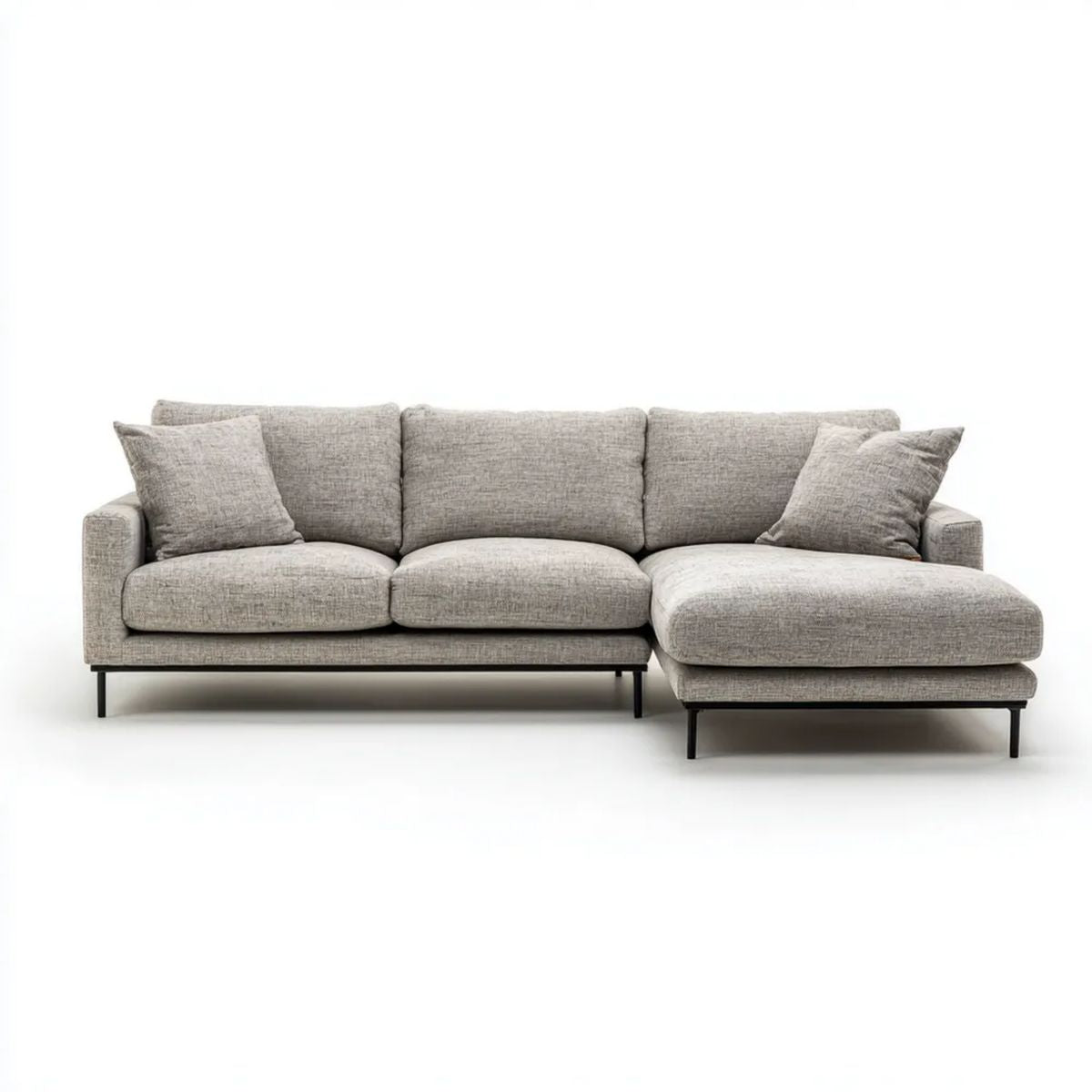 Prawostronna sofa narożna z tkaniny w kształcie L, szara, 280 × 160 × 85 cm