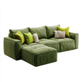 Modułowa sofa 3-osobowa z pufą, zielona, ze sztruksu poliestrowego, 280 × 105 × 85 cm