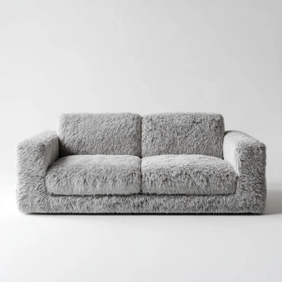 Dwuosobowa sofa z tkaniny futerkowej, szara, 180 × 90 × 78 cm